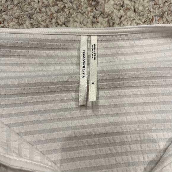 Anthropologie Peasant Blouse Sz S White Smocked Waist Pirate Flowy Puff Sleeve - Picture 3 of 6